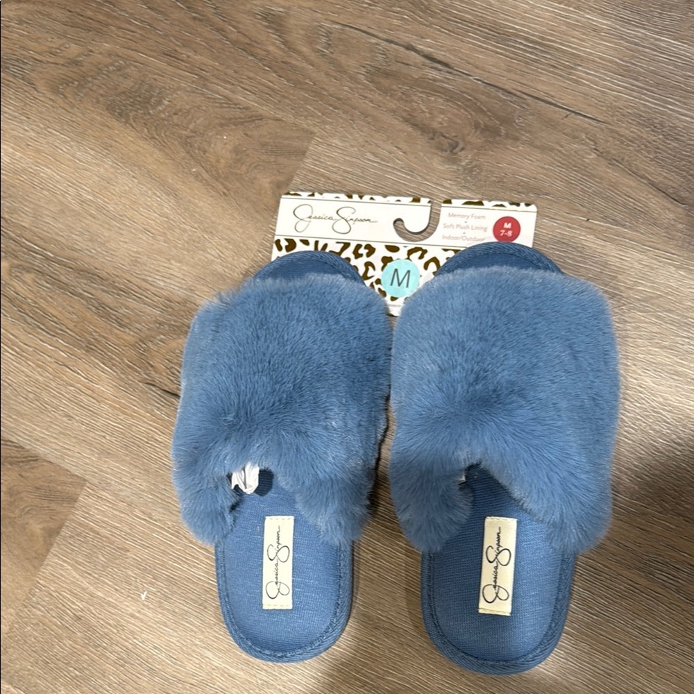 Jessica Simpson Blue Fuzzy Slippers